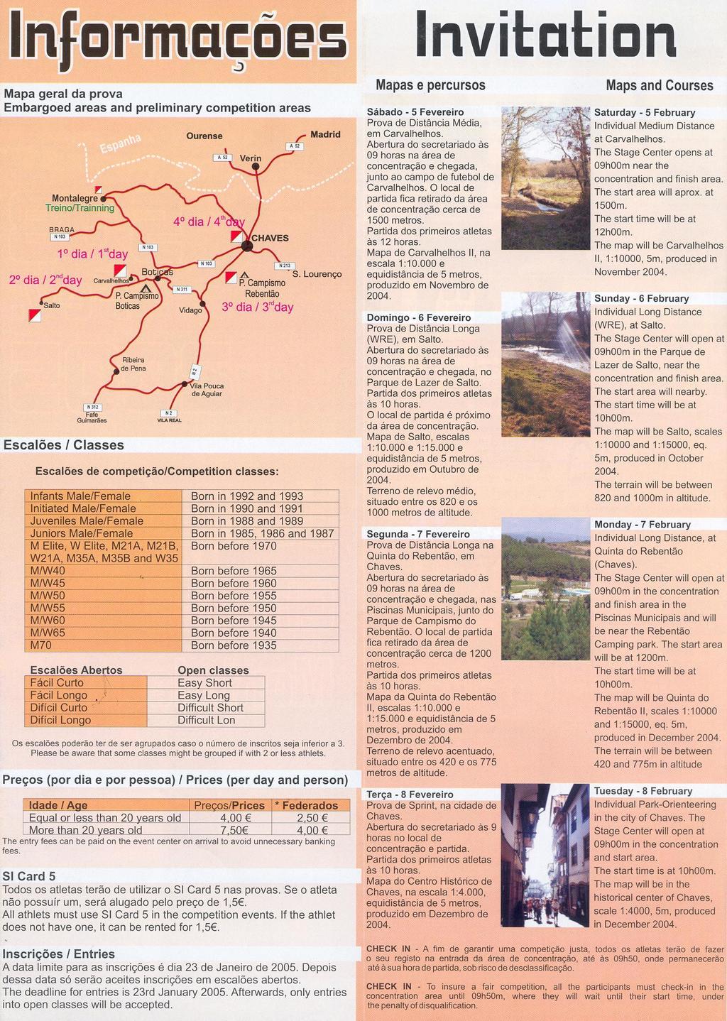 Programa, Informações, Mapas e Percursos do "Portugal Orienteering Meeting 2005"