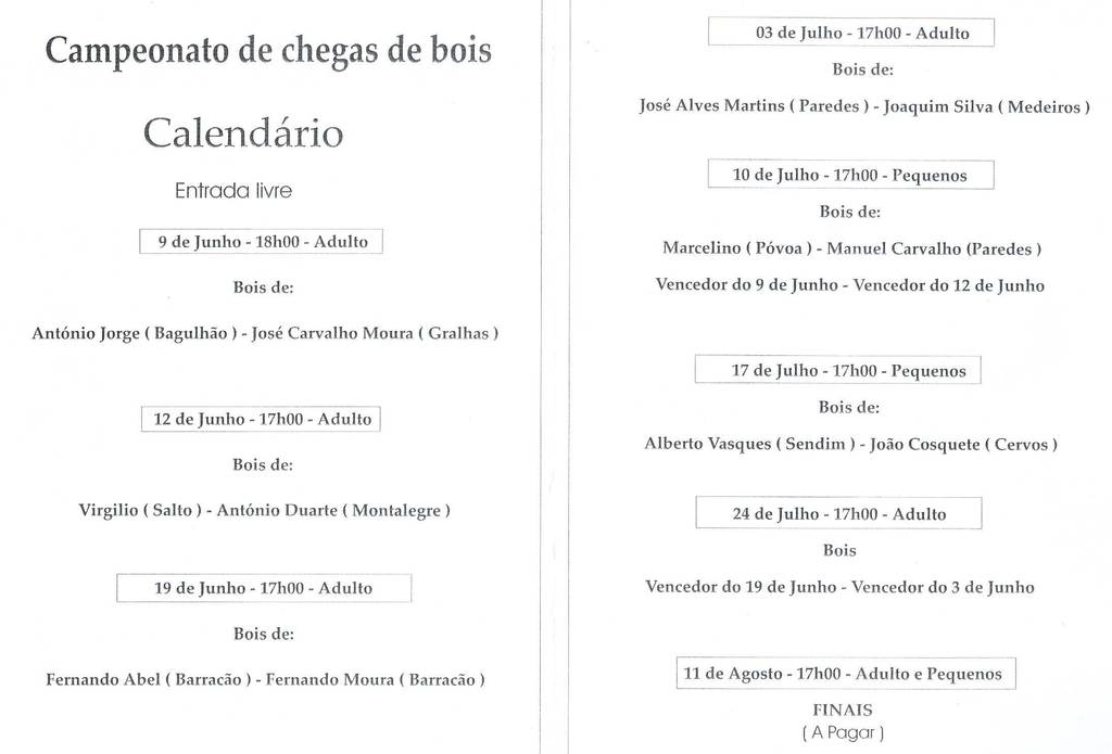 Calendário do Campeonato de Chegas de Bois Barrosos já é conhecido