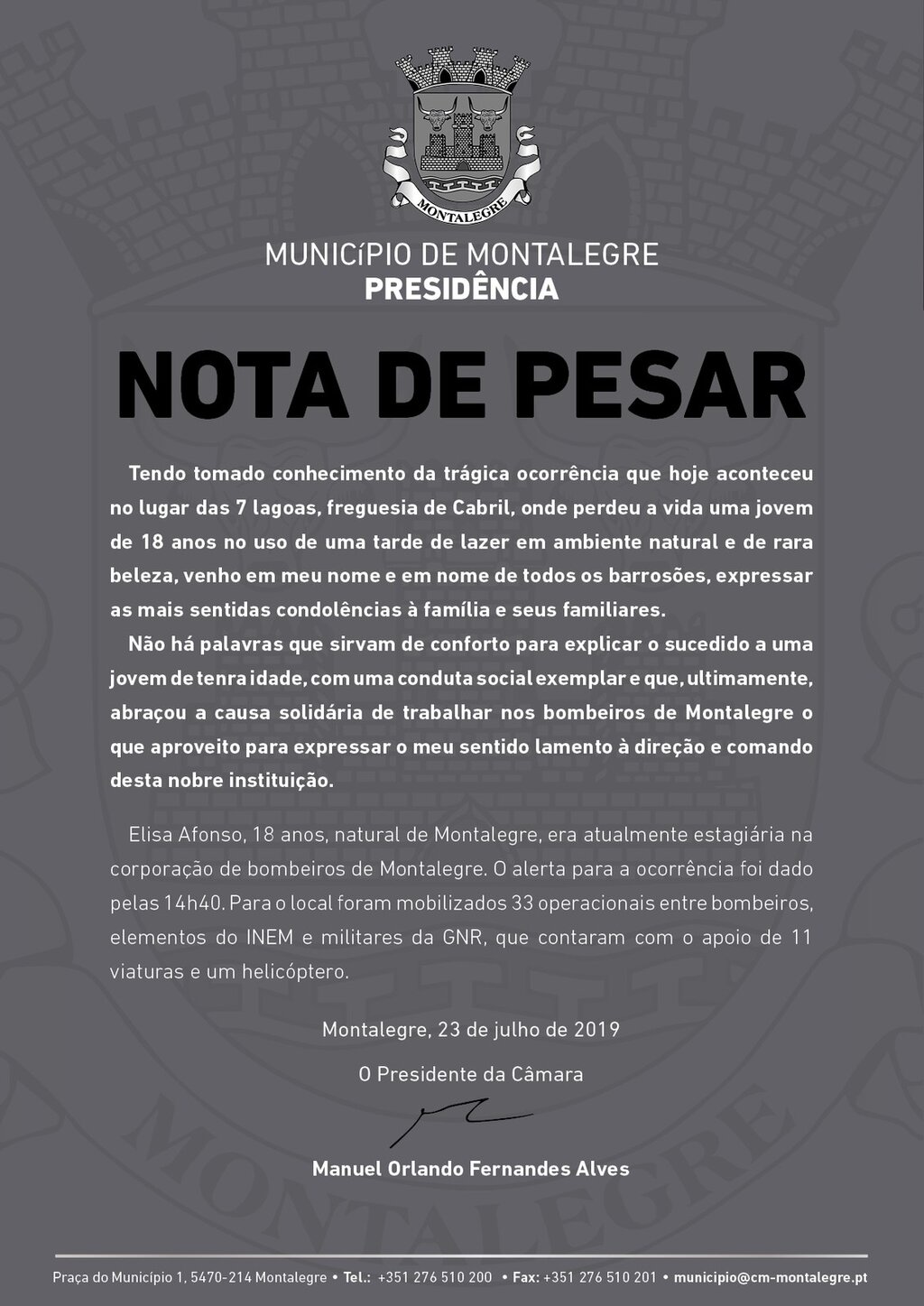 Presidência | Nota de Pesar