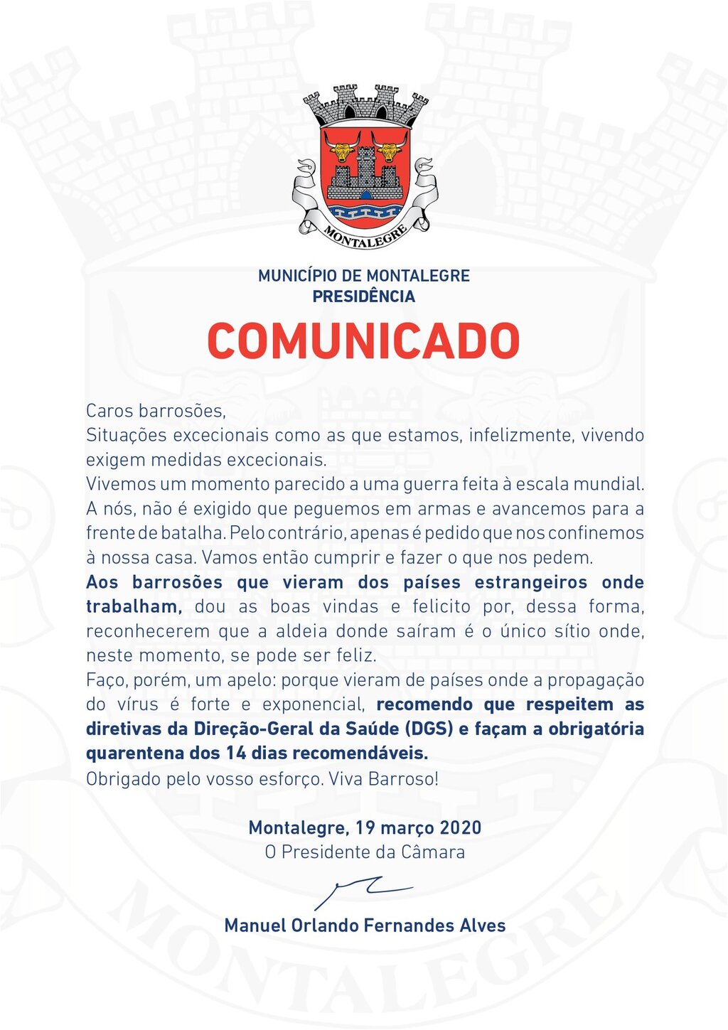 Presidente | Comunicado (19.03.2020)