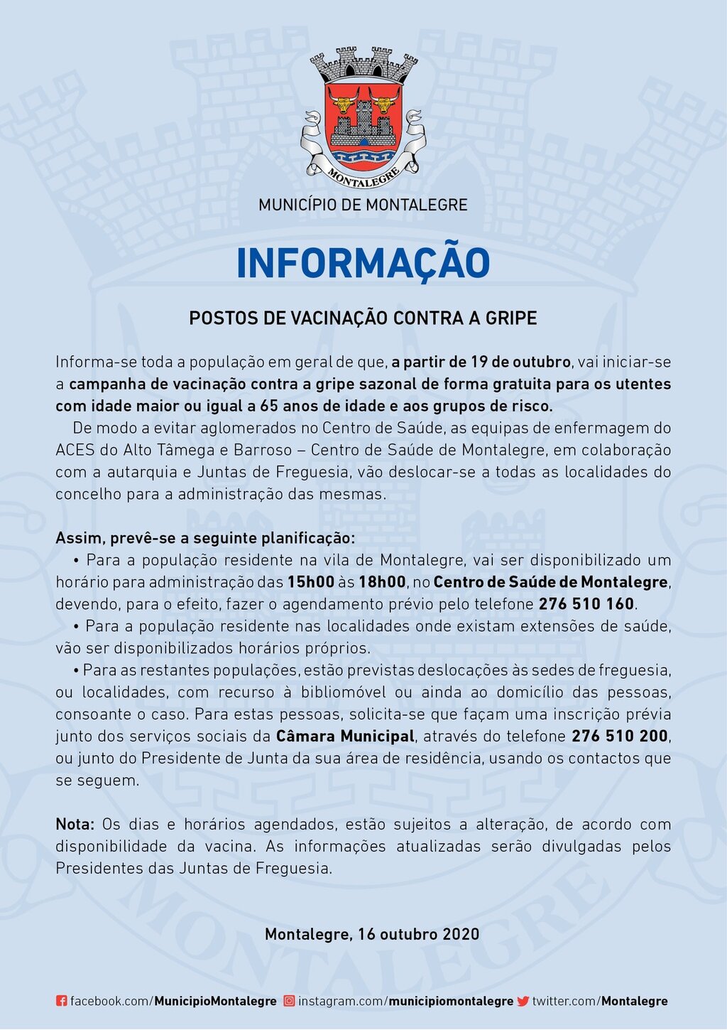 Município | Informação (16.10.2020)