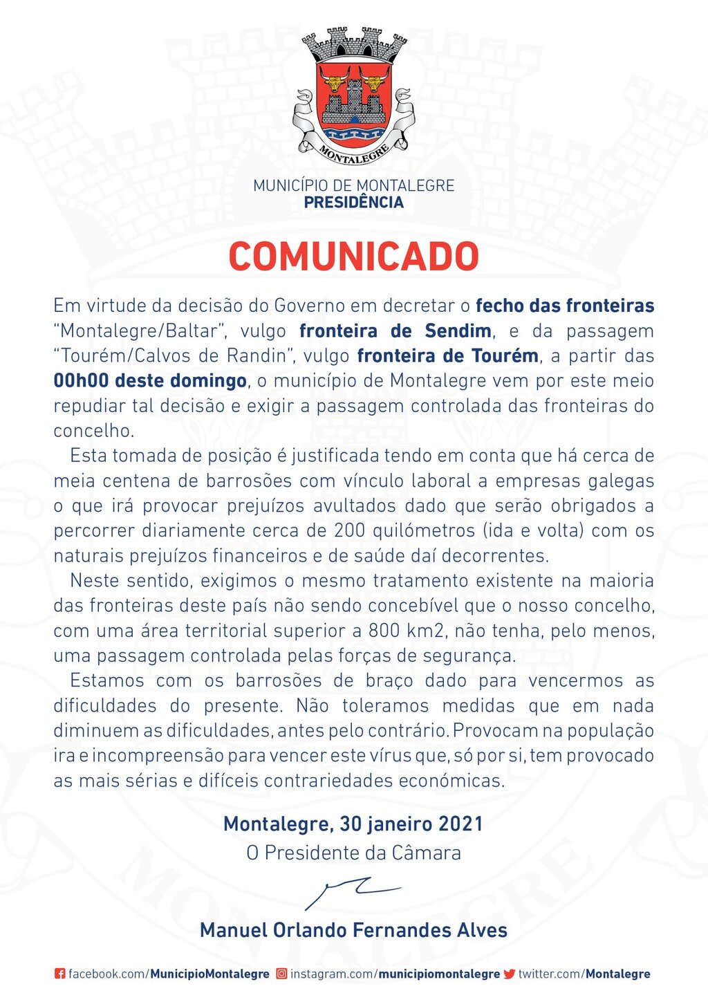 Presidente | Comunicado (30.01.2021)