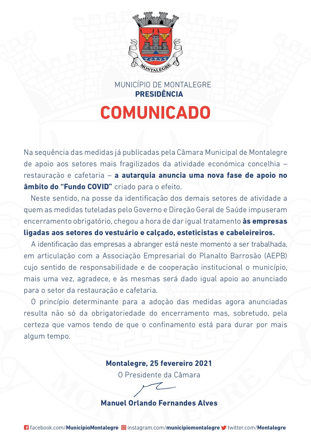 Presidente | Comunicado (25.02.2021)