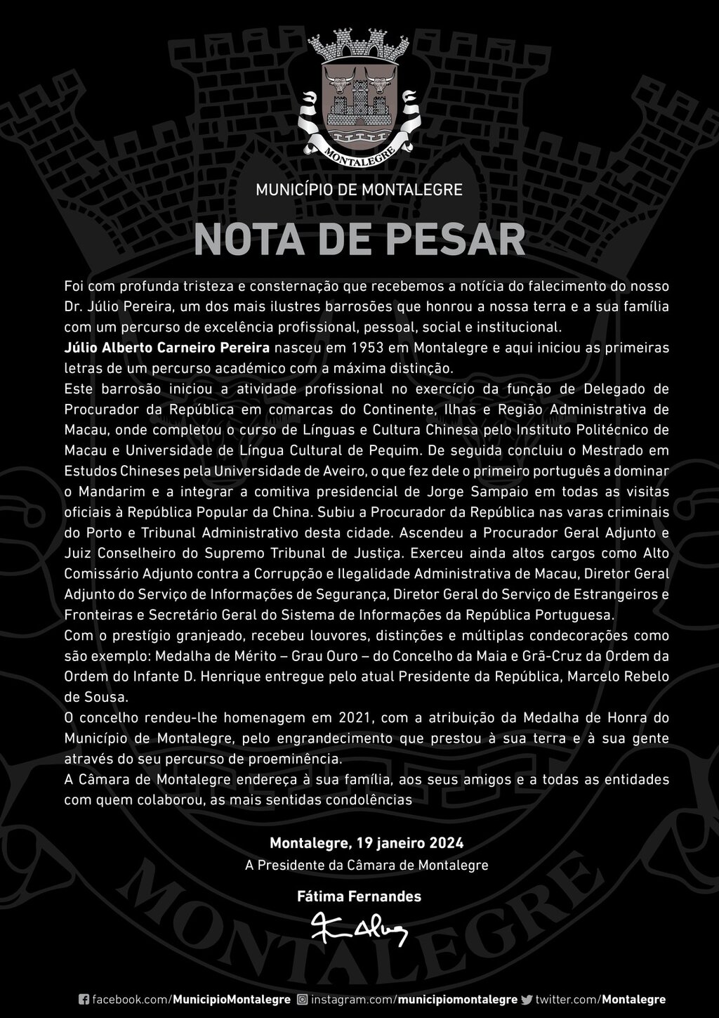 Presidência | Nota de Pesar