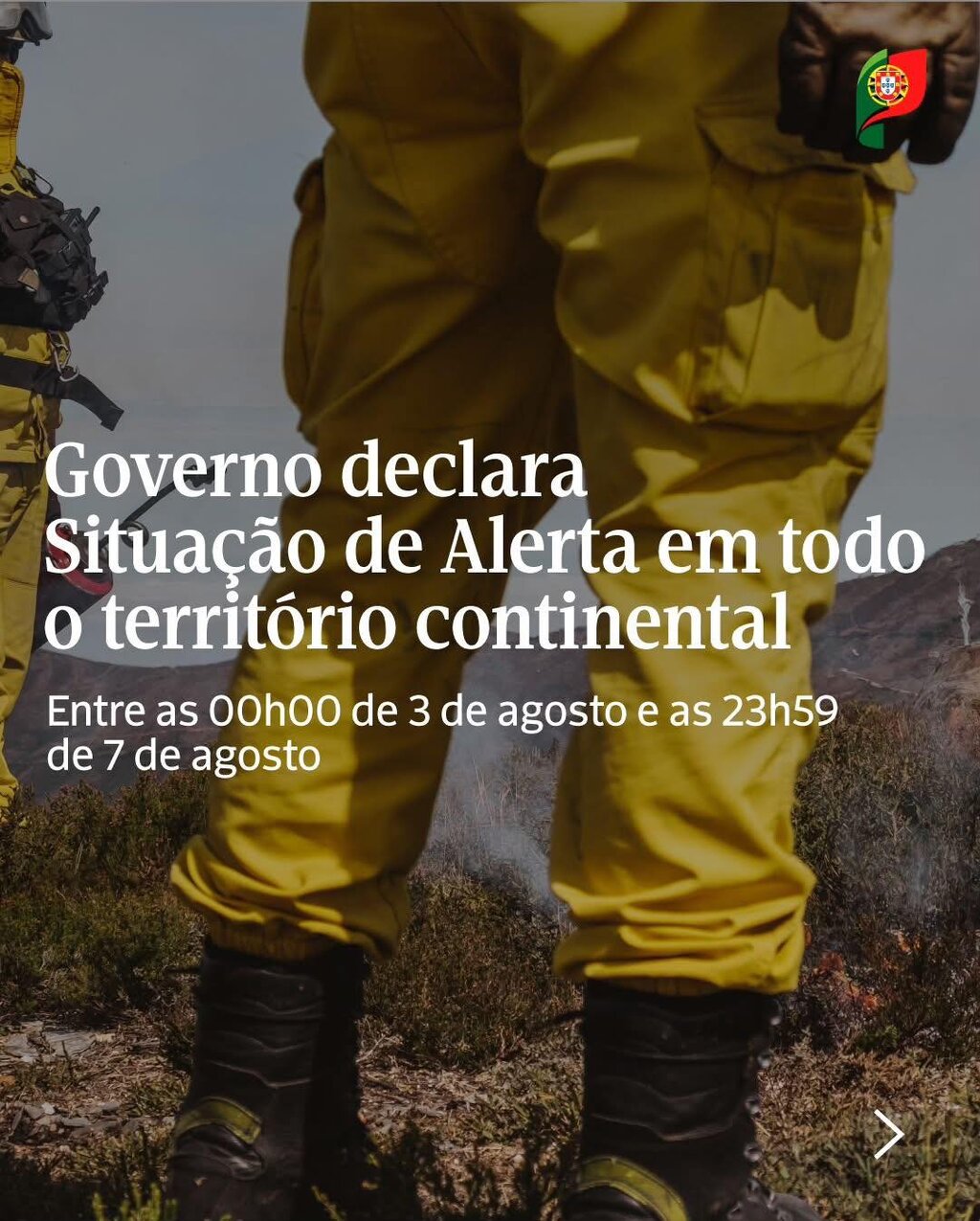 Situação de Alerta em todo o território continental