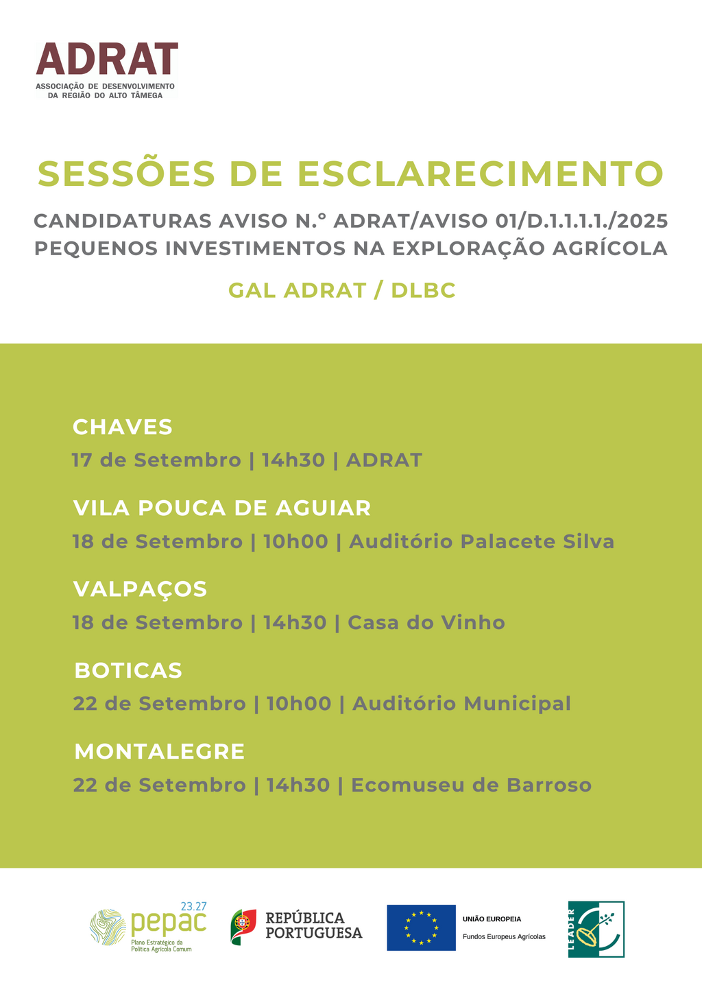 Sessão de Esclarecimento pela ADRAT - “Pequenos Investimentos na Exploração Agrícola”