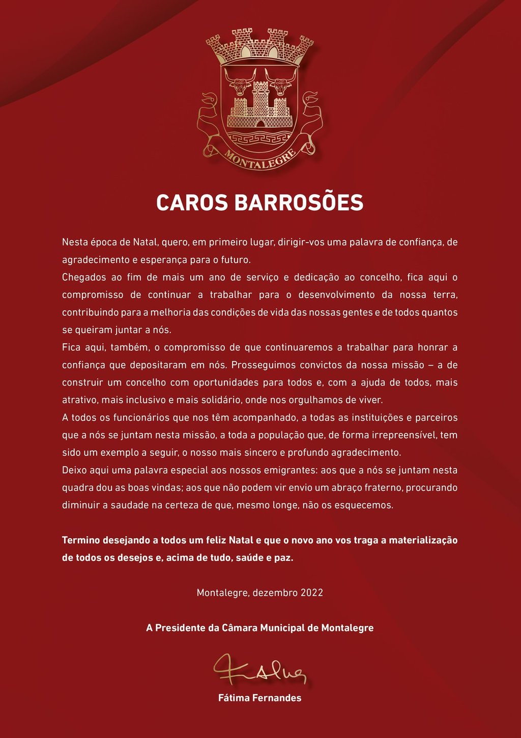 Fátima Fernandes (Presidente - Município de Montalegre) - Mensagem de Natal 2022