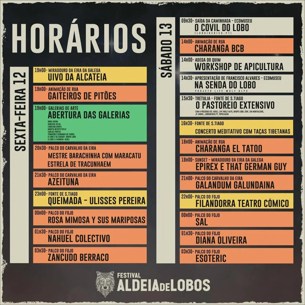 FAFIÃO - FESTIVAL ALDEIA DE LOBOS 2024 (12 e 13 julho) Programa