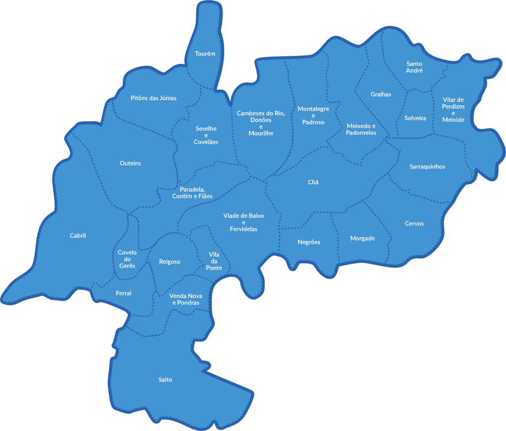 Mapa de Montalegre com indica&ccedil;&atilde;o das Freguesias