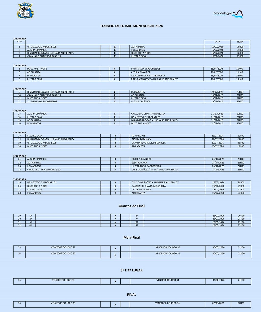 CALENDARIO FUTSAL 2026